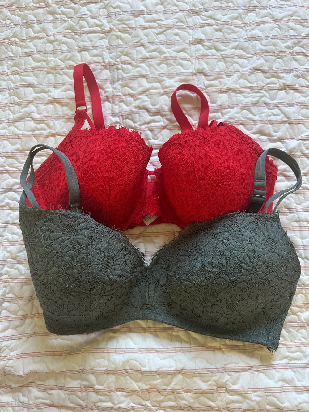 Aerie Lace Push-Up Bra Bundle in Red and Green